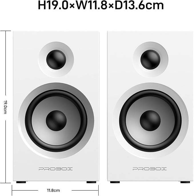 Powered Bookshelf Speakers HiFi Computer Gaming Monitors with Bluetooth 5.3 & 24-Bit USB DAC Stereo Speaker PC Speakers 3.5" Woofer,1" Silk Dome Tweeter, Adjustable Bass/Treble BT16 - White