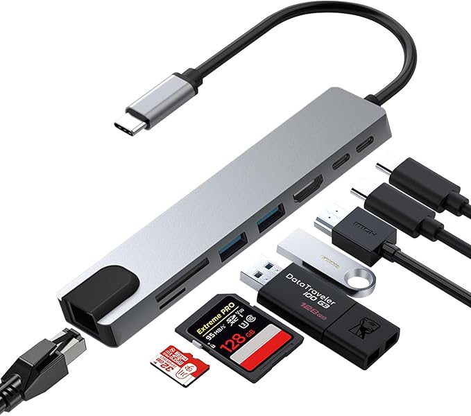 8 in 1 USB C Docking Station - 4K HDMI, 100W PD, 3 5Gbps Data Ports, TF/SD Card Reader, USB Hub for Laptop, MacBook Pro/Air/Mac/Dell/HP/ASUS/Acer/Steam Deck