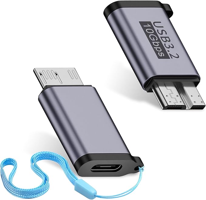 Duttek USB C to Micro B Adapter 10Gbps, Micro B to USB C Adapter 3.2, USB Type C Female to Micro B Male Converter for Hard Drive Cable, External Hard SSD Drive, Tablet, Phone, Laptop, 2 Pack Grey