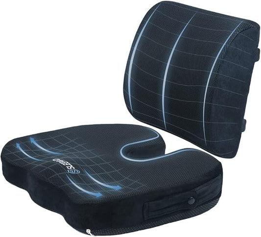 Sleepavo Memory Foam Seat Cushion for Office Chair-Orthopedic Back and Butt Pillow for Sciatica Tailbone Coccyx Hip Pain Relief for Sitting, Gaming, Desk, Car, Airplane-Padded Lumbar Support Pillow