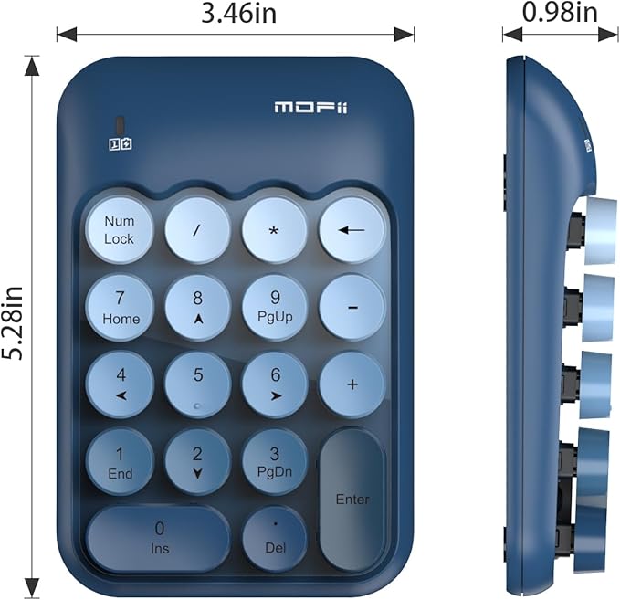 MOFII Cute Colorful Wireless Number Pad - 18 Keys, Portable 2.4 GHz with Stable Wireless Connectivity, 10-Key Financial Accounting Extension (Blue Colorful)