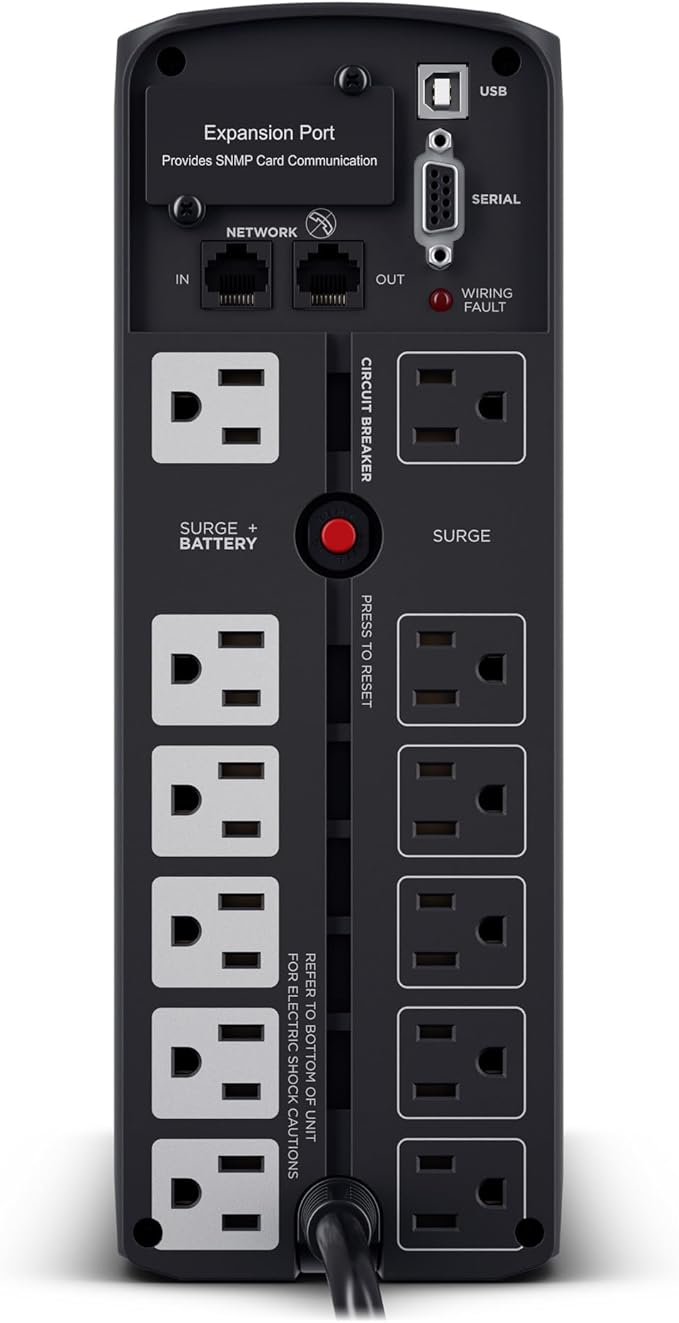 CyberPower CP1500PFCLCD PFC Sinewave UPS Battery Backup and Surge Protector, 1500VA/1000W, 12 Outlets, AVR, Mini Tower, UL Certified