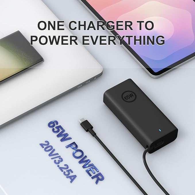65W Laptop Fast Charger USB C Compatible with Dell Latitude 5320 5520 5530 Latitude 7200 7320 7330 2-in-1,Inspiron 15 16, Chromebook 11 13,XPS 13 15 Included Power Cord
