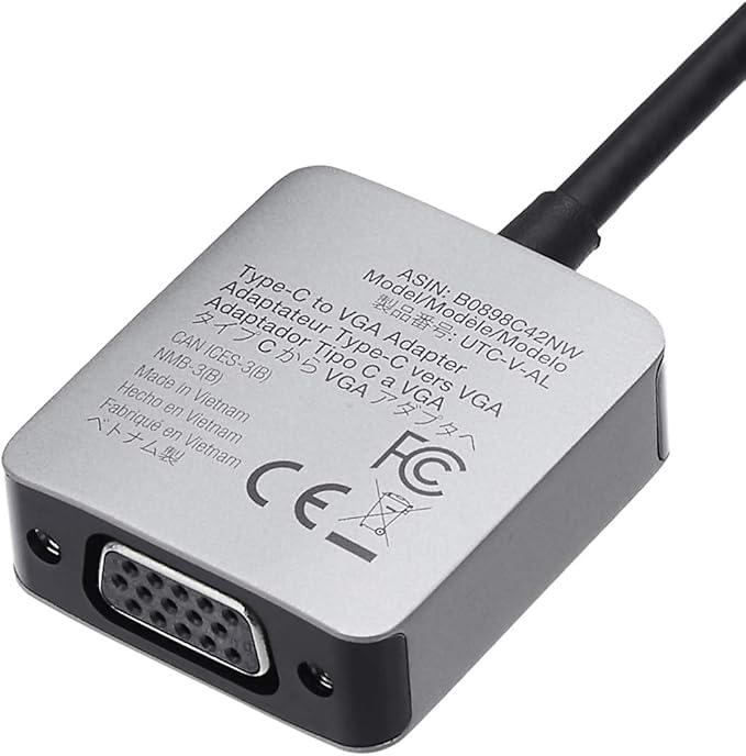 Amazon Basics USB-C to VGA Adapter, Aluminum Shell, Thunderbolt 3 Compatible, Plug-n-Play, 1080P, Gray, 1.65 x 1.38 x 0.63in