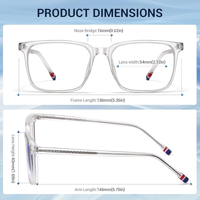 Blue Light Glasses for Men Women, 99% Blue Light Blocker, UV Protection. Ideal for Computer Use, Gaming, Reading.