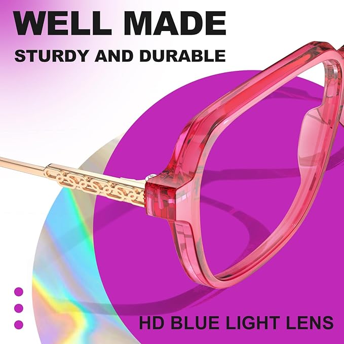 VISOONE Oversized Blue Light Blocking Glasses with Chic Square TR90 Frame and Metal Temple for Women Men REMY