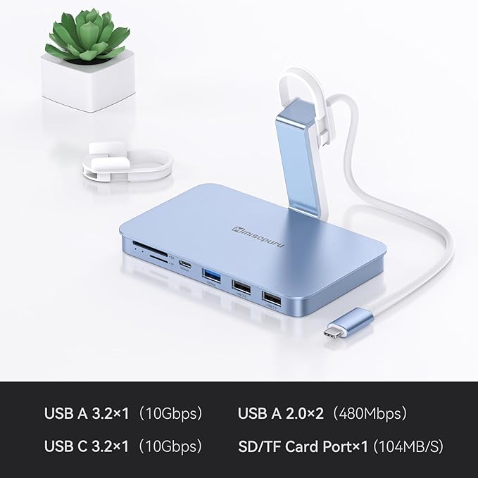 Minisopuru iMac Accessories for i Mac M1/M3/M4, USB C Hub for iMac 2021/2023/2024 with USB A/C 10Gbps, SD/TF, USB C Adapter Compatible with i-Mac 24 inch and Studio Display 27 Inches, Blue.