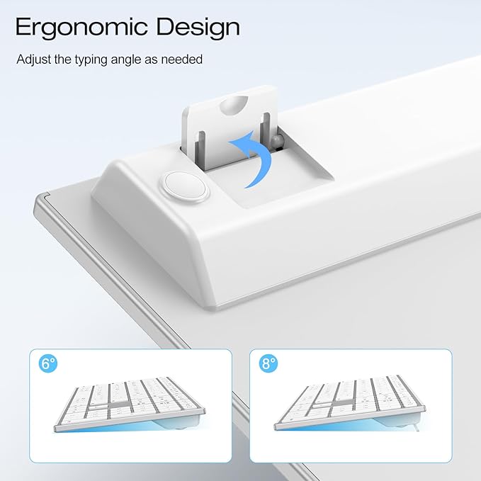 OMOTON Wireless Keyboard for Mac with Forged Metal Frame - 2.4G & Dual Bluetooth (BT1/BT2), Type-C/USB A Receiver, Ultra-Thin, Backlit, Full Size Keyboard for Mac/MacBook/iMac, White