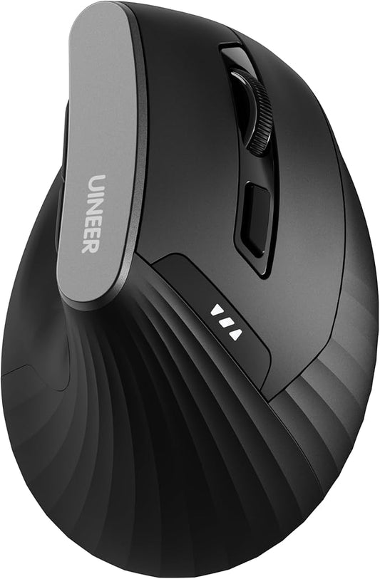Uineer Wireless Ergonomic Mouse, Bluetooth Mice (BT4.0/5.0 and 2.4G) Rechargeable Vertical Mouse, 3 Multi-Device Connectivity for PC/Mac/Laptop/Computer, 4 DPI Quiet Clicks for Office, Home, Black