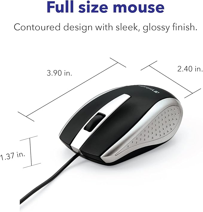 Verbatim Wired USB Computer Mouse - Corded USB Mouse for Laptops and PCs - Right or Left Hand Use, Silver 99741