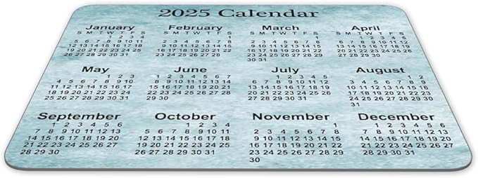 Calendar Mouse pad,2025 Calendar Old Light Blue Background Natural Rubber Quality Creative Gaming Mouse Pad Rectangle Mouse Personalized Desk Mouse Pad 9.5 inch x 7.9 inch