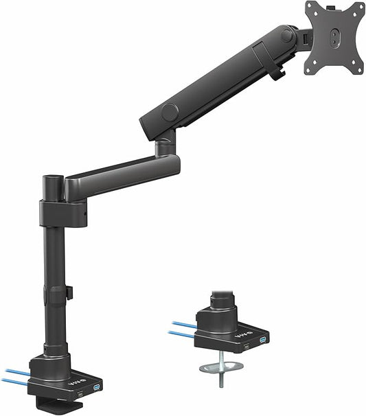 VIVO Premium Aluminum Full Motion Single Monitor Desk Mount Stand with Lift Engine Arm, Pole Extension, and USB Ports, Fits Screens up to 40 inches, STAND-V101BDU