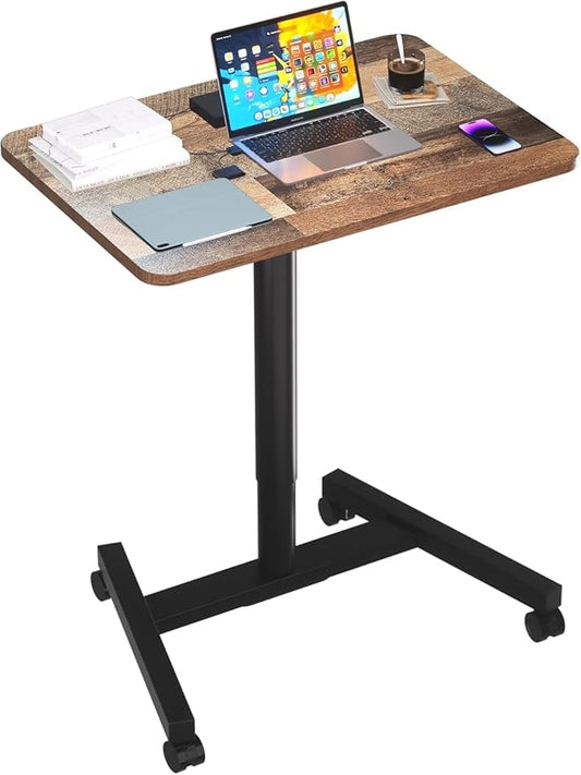 28-Inch Mobile Standing Desk Adjustable Height, Portable Standing Desk with Lockable Wheels, Rolling Table for Home Office Classroom Hospital (Rustic Brown, Aluminum Pro)