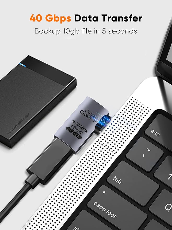 CableCreation Right Angle USB C Adapter 2 Pack, USB C Male to Female 90 Degree Adapter 40Gbps 240W Compatible with Thunderbolt 4, USB 4, Notebook, PC, Tablet, Phone and More, Right Angle