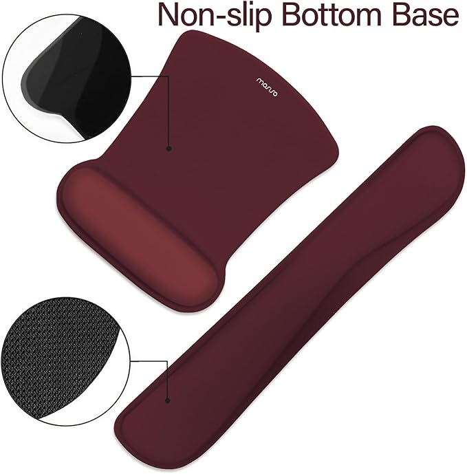 MOSISO Wrist Rest Support for Mouse Pad & Keyboard Set, Ergonomic Mousepad&Coaster Non-Slip Base Home/Office Pain Relief & Easy Typing Cushion with Neoprene Cloth & Raised Memory Foam, Wine Red
