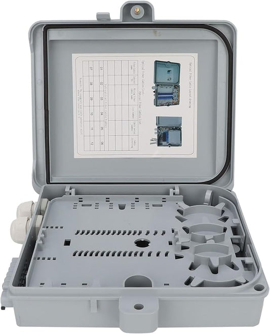 12 Core FTTH Fiber Optic Distribution Box, IP65 water Indoor Outdoor Fiber Optic Enclosure with SCorFCorPLC Adapter, Wall Mountable 25 x 22 x 6.5cm - Optimal for