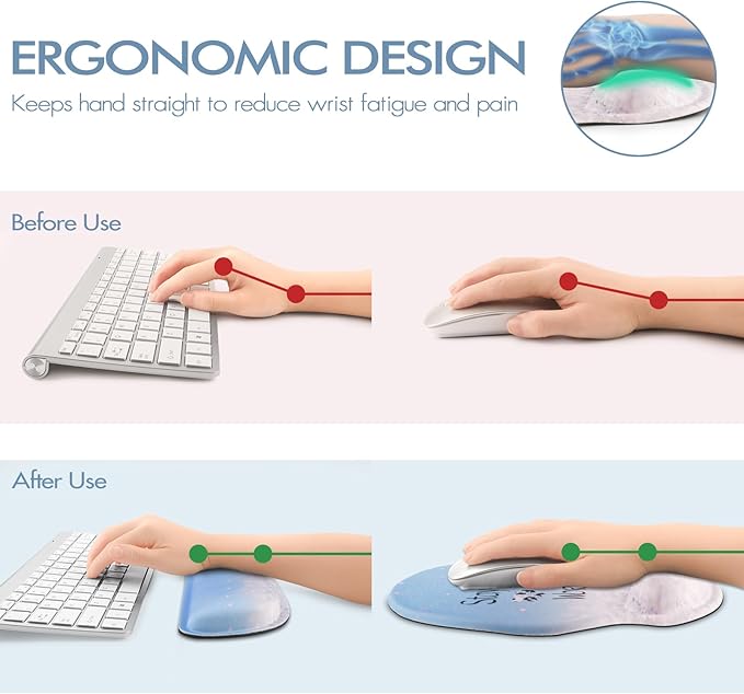 Keyboard Wrist Rest, Ergonomic Mouse Pad Wrist Support, Memory Foam Wrist Rest, Anti-Slip Base, Mousepad with Coaster for Computer Keyboard Office Home, Stay Positive Blue