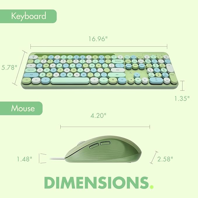 X9 Wired Keyboard and Mouse Combo with Backlight - Retro Typewriter Round Keycaps, Phone/Tablet Dock, 109 Fullsize Keys, Cute Colorful Green Keyboard, Pastel Keyboard for Laptop, PC and Chromebook