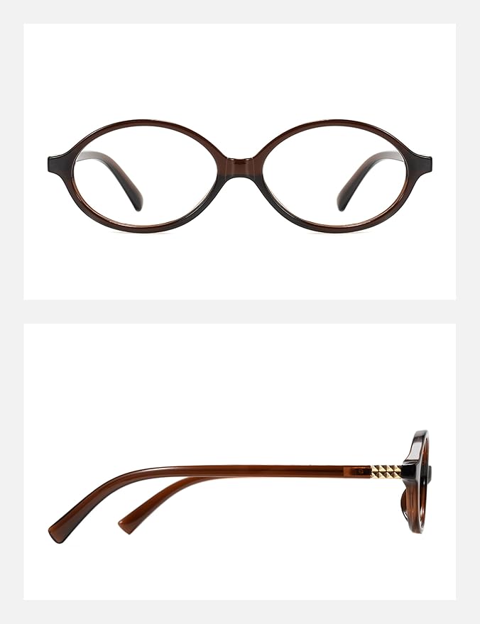 Slocyclub Fashion Oval Blue Light Blocking Glasses for Women Men Vintage Oval Small Frame Eyeglasses Retro Glasses, Brown