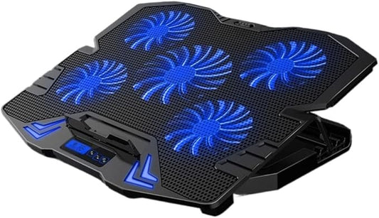 Laptop Cooling Pad Notebook Cooler for Desk and Lap Use Laptop Fan Stand 5 Adjustable Heights with 5 Quiet Fans and Phone Holder for 12-17 Inch Laptops (Color : Blue) (Blue)