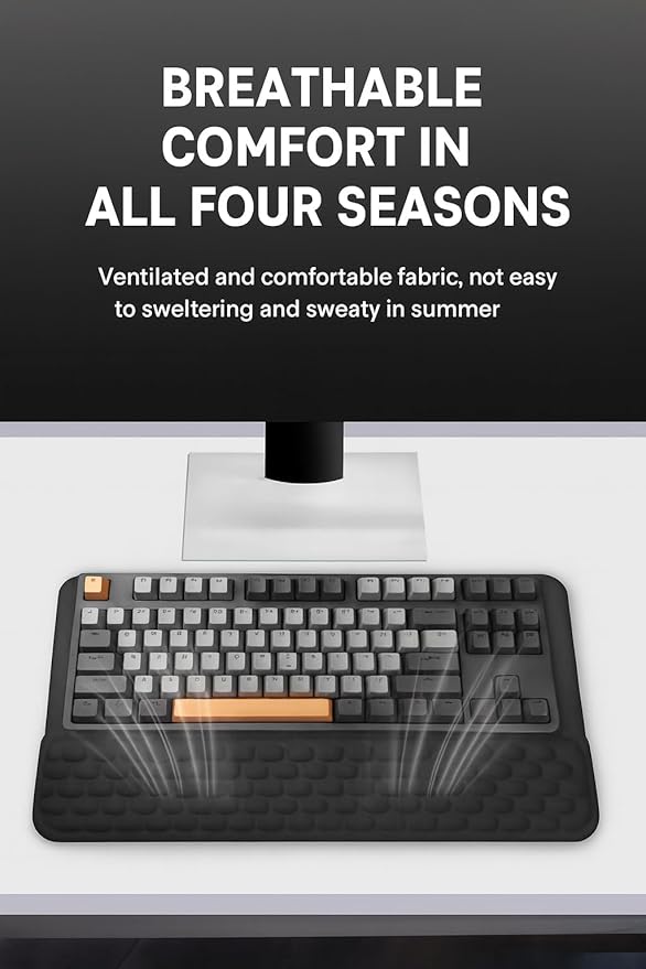 RAPIQUE Ergonomic Keyboard Wrist Rest Pad, Computer Keyboard Stand for Full Size & Wireless Keyboards, Typing Angle Wrist Relief Tray, Portable Holder for Office and Home Desk Use - Black