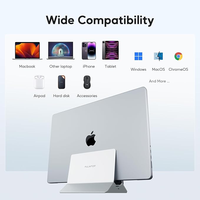 Vertical MacBook Docking Station, PULWTOP Docking Station for Mac mini with M.2 NVMe case for MacBook Pro/Air, 4K@60Hz HDMI, 2USB C 10Gbps, SD/TF, 100W PD, RJ45, 2 USB A for Windows Sliver