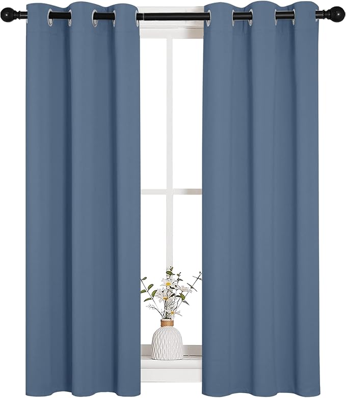 NICETOWN Thermal Insulated Curtains Blackout Draperies, Stone Blue, Set of 2, 29 by 40 inches Long, Window Treatment Solid Grommet Room Darkening Drape Panels for Bedroom