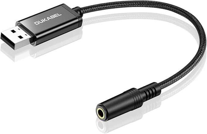 DUKABEL USB Headphone Adapter, External Sound Card with TRRS 4 Pole Jack, Mic-Supported USB to 3.5mm Audio Apdater for PC PS4 PS5 and More [9.8 inch]
