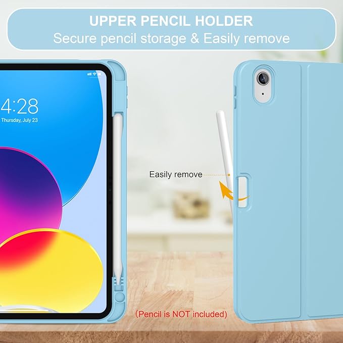Soke for iPad (A16) 11th/10th Generation Case with Keyboard(2025/2022)-7 Color Backlight Wireless Detachable Folio Keyboard Cover with Built-in Pencil Holder for iPad 11/10.9 inch, Ice Blue
