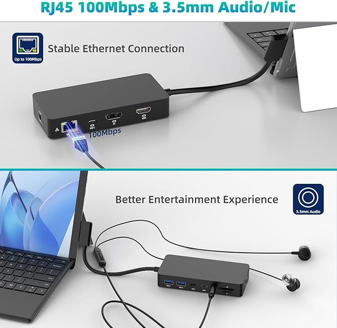 New Surface Docking Station, 12-in-1 Surface Dock 4K@60Hz Triple Display with HDMI, USB-C, DisplayPort for Surface Pro 11/10/9/8/X/7/6/5/4/3, Surface Laptop 7/6/5/4/3/2/1, Surface Book & Go