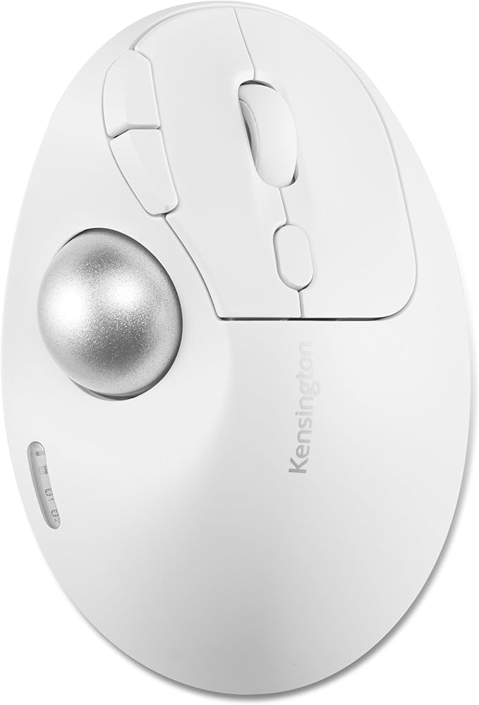 Kensington TB450 Wireless Trackball Mouse, Bluetooth LE & 2.4GHz Connection, 4 DPI Options, Connect up to 3 Devices (K72179WW), White-Silver