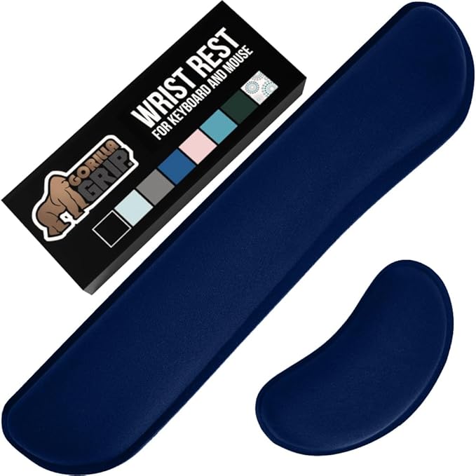 GORILLA GRIP Silky Gel Memory Foam Wrist Rest for Computer Keyboard, Mouse, Ergonomic Design for Typing Pain Relief, Desk Pads Support Hand and Arm, Mousepad Rests, Stain Resistant, 2 Piece Pad, Navy