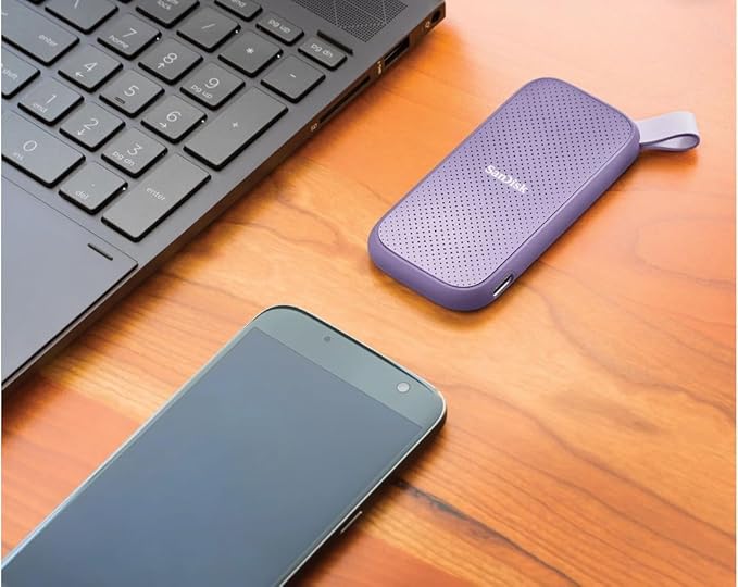 Sandisk 1TB Portable SSD - Lavender, Up to 800MB/s, USB-C, USB 3.2 Gen 2, External Solid State Drive - SDSSDE29-1T00-AWL