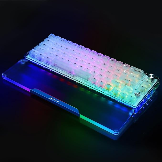 Acrylic Gaming Keyboard Wrist Rest,Clear Ergonomic Palm Rest with Anti-Slip Base,Customized Metal CNC Aluminum Alloy Logo for Compact 60% Computer Keyboard,Office,PC Gaming,Laptop,Mac,Easy Typing-Blue