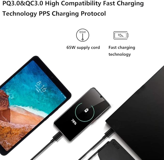 Universal USB Type C 65W 45W Laptop Charger Compatible with Lenovo Dell Hp Acer chromebook Asus Samsung Sony Computer Charger Fast Charging Type C AC Adapter Power Cord Supply