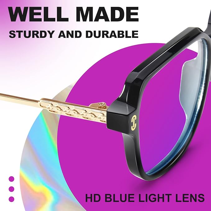 VISOONE Oversized Blue Light Blocking Glasses with Chic Square TR90 Frame and Metal Temple for Women Men REMY