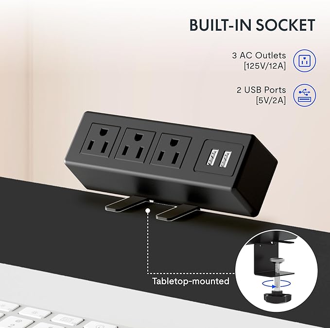 FLEXISPOT EN2 Standing Desk Frame with Clamp Power Strip and Cable Management Tray, Electric Sit Stand Desk Base with Memory Controller for Home and Office (Black Frame Only)