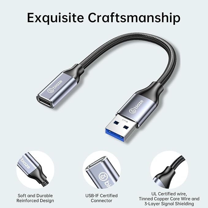 USB C Female to USB Male Adapter, USB A to USB C Cable Adapter with 10Gbps Data Transfer and Charging for Laptop, PC, Flash Disk, Quest Link, Charger