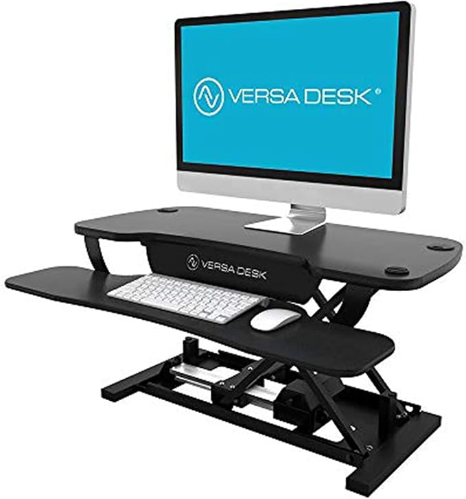 VERSADESK Electric Standing Desk Converter, 48 Inch PowerPro Height-Adjustable Sit Stand Desktop Riser, Keyboard Tray, USB Charging Port, 48" W X 24" D, Black