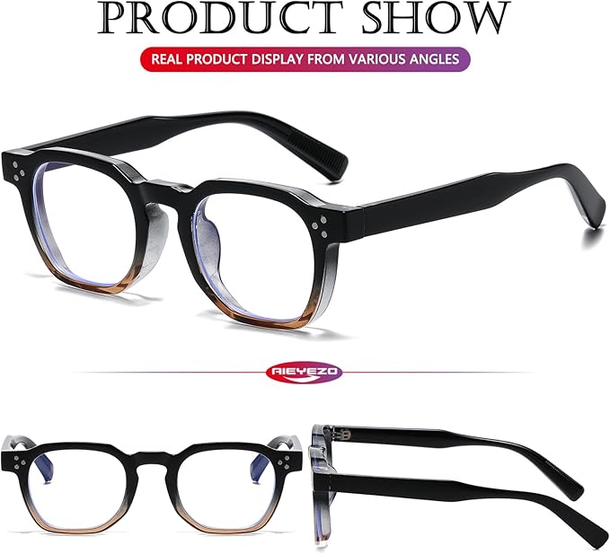 AIEYEZO Retro Blue Light Glasses for Men Women Square Thick Framed Eyeglasses Trendy Vintage Computer Glasses