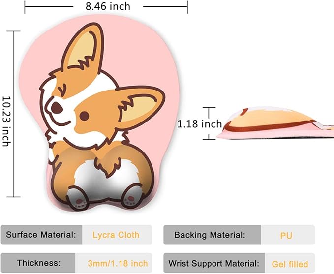 HAOCOO Ergonomic Pink Mouse Pad with Wrist Support,Non-Slip Backing Corgi Anime Cute Gel Mouse Pad Wrist Rest, Easy-Typing and Pain Relief for Gaming Office Computer Laptop(Pink Cute Corgi)