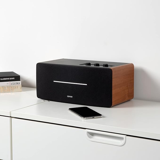 Edifier D12 Integrated Desktop Computer Speakers with Bluetooth 5.0, Wireless Stereo Tabletop Speaker 70 Watts RMS with Subwoofer Line Out, RCA, Aux Input for PC Monitor Laptop - Wooden Enclosure