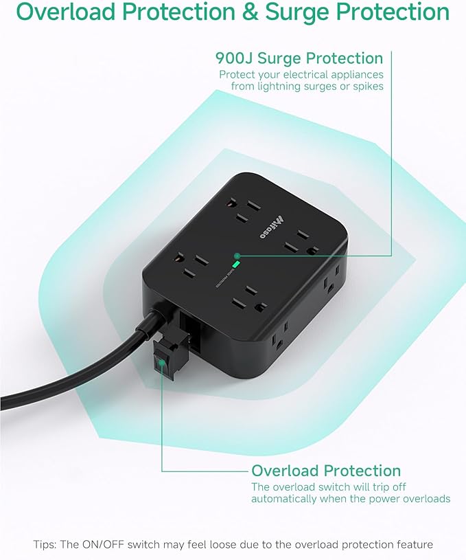 Extension Cord 20 FT, Surge Protector Power Strip with 8 Wide Outlets 4 USB Ports, Flat Plug, Mounted, Overload Protection, Indoor Home Office Apartment Dorm Room Essentials
