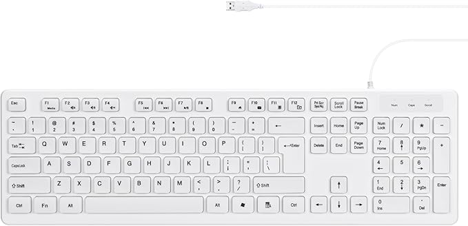 MCSaite Wired White USB 104 Keys Computer Keyboard with Stands,Waterproof - US Layout Compatible for Windows, PC, Laptop