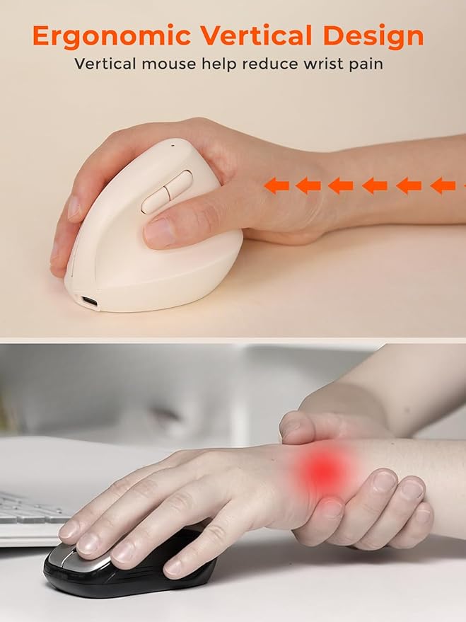 DAREU Ergonomic Vertical Wireless Mouse for Small Hands,2.4GHz / BT Optical Vertical Mice with Ergo Design for Comfort and Reduced Wrist Strain,3 Multi-Device Connectivity for Computer/PC/Laptop