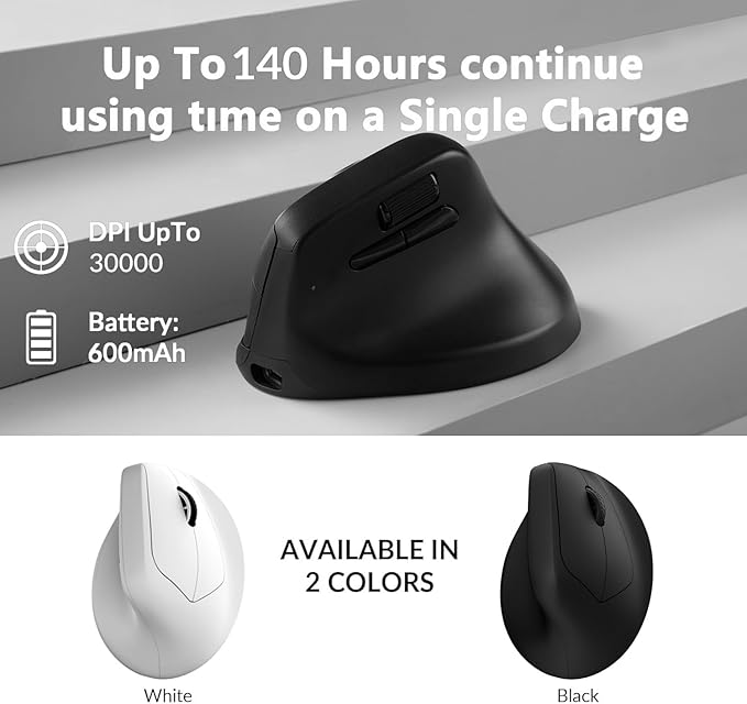 Keychron M5 Wireless Ergonomic Mouse, 8000Hz Tri-Mode 2.4 GHz/Bluetooth 5.1/Wired, PixArt 3950 Sensor, 30000 DPI, Ergonomic Lightweight Programmable Macro Button for Windows PC/Mac - White