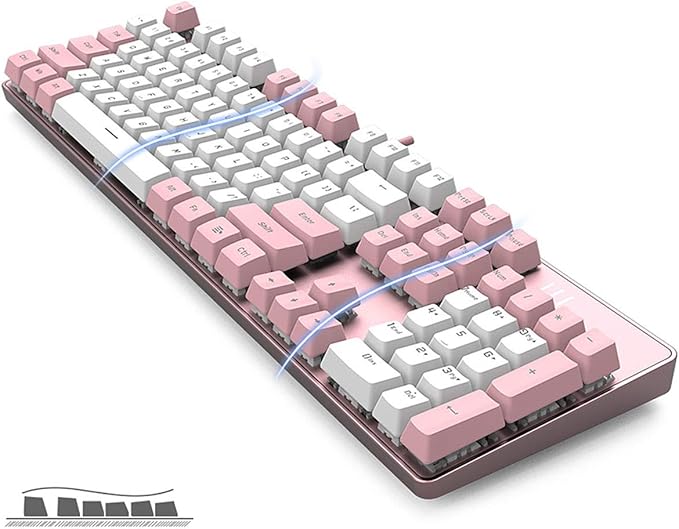 104 Keys Full Size Mechanical Keyboard | Brown Switch, Pink & White Color 104 Keys US Layout Led Backlit Hot Swappable Wired Mechanical Light Up Pink Keyboard | Wired Gaming Computer Keyboards