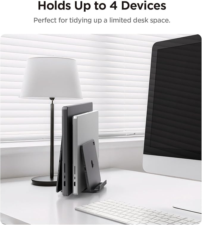 Spigen Vertical Laptop Stand Holder for Desk with Adjustable Dock, 4 Slots Total Fits All MacBook 11"-16"/HP/Dell/Surface/Samsung/LG/Chrome Book LD208S4 - Space Gray