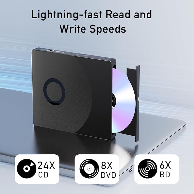 8 in 1 External Blueray/DVD Drive for PC, External CD/DVD Drive for Laptop Support 100G Disc 3D, Bluray Burner with HDMI/LAN/USB 3.0/Type-C/SD/TF Port, Blu-ray Player for Windows XP/7/8/10/11 MacOS
