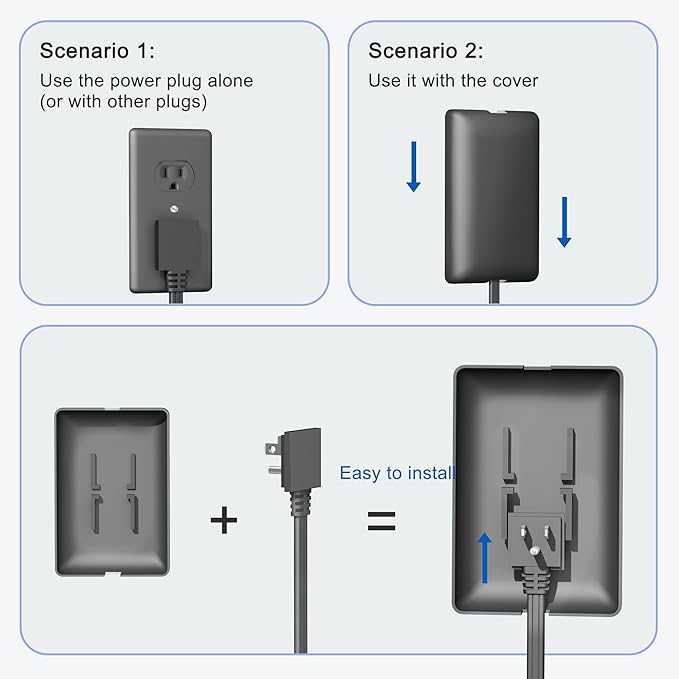 3FT Ultra Flat Plug Extension Cord Power Strip with 3 Outlets, Patented Detachable Ultra-Thin Outlet Cover Concealer & Ultra-Flat Plug, Max. 13A 125V 1625W ETL Listed, Black Color